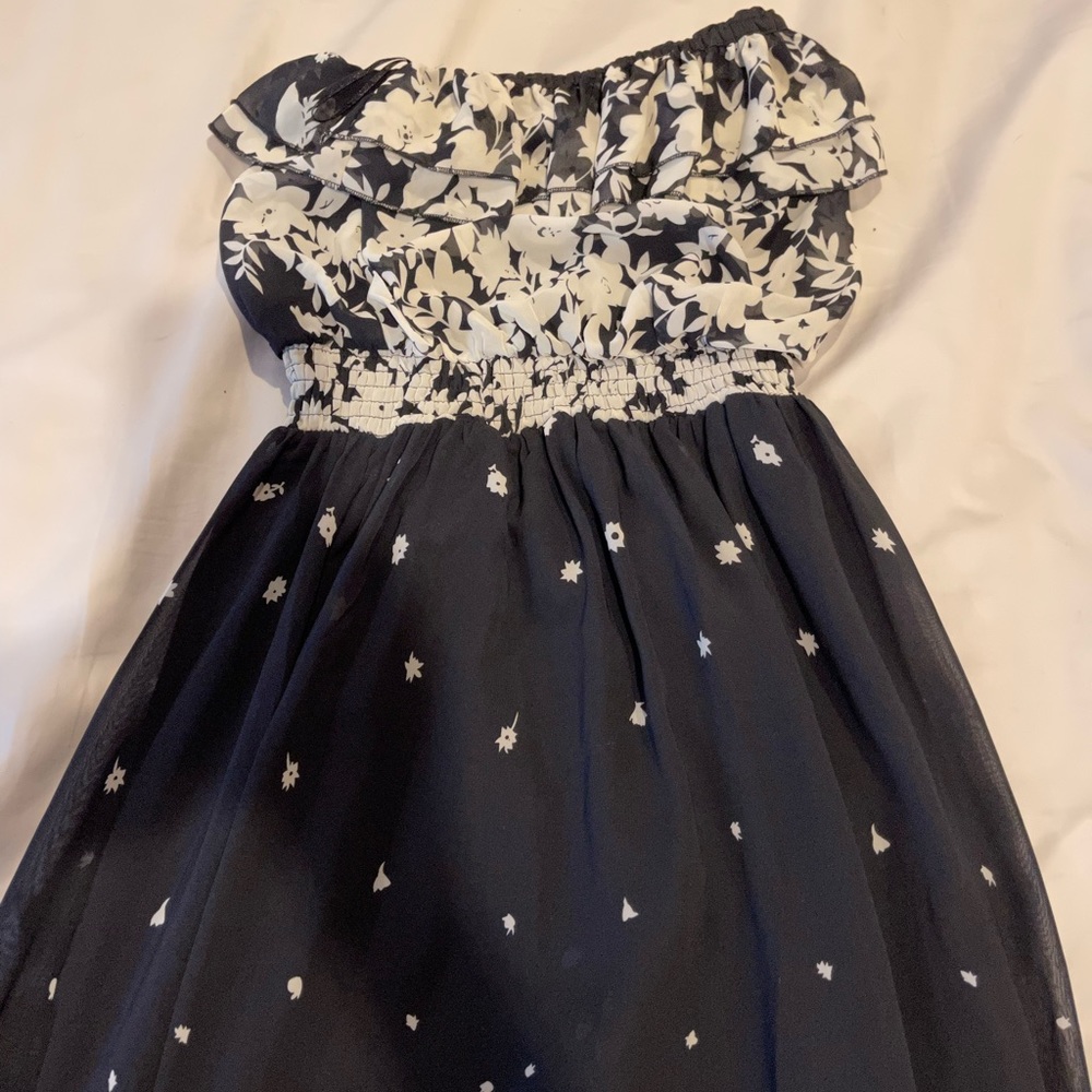 Strapless Chiffon Black and Cream Maxi Dress